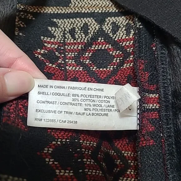 Anama Open Front Vest Women's Size Small Aztec Print Black Red Tan soft Collar - Picture 6 of 9